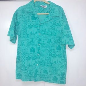 Hilo Hattie Hawaii Men’s Blue Green Teal Hawaiian tropical shirt Medium